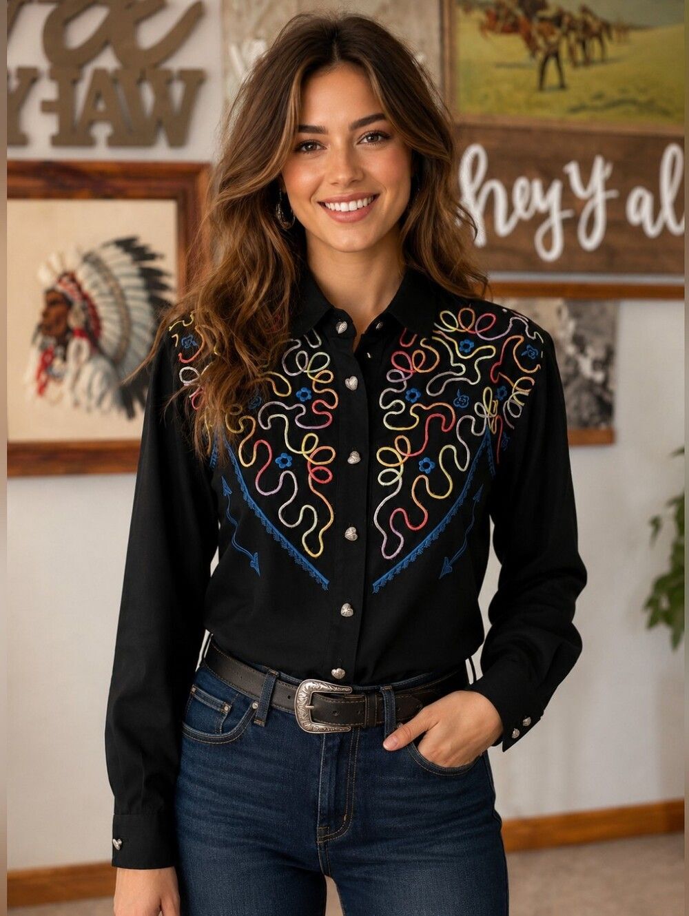 Saddle Ridge Vintage Western Cowgirl Rodeo Button Down Top Size Medium/Large